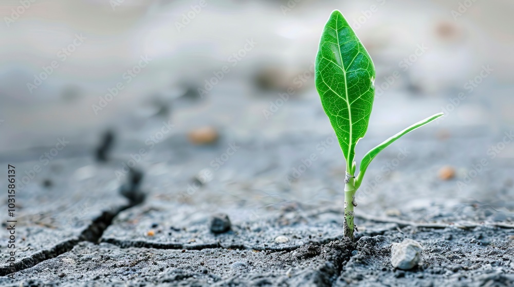 A young plant breaking through the cracked soil, symbolizing growth and positive change from adversity, Change A young plant breaking through the cracked soil, symbolizing growth and positive change from adversity, Change