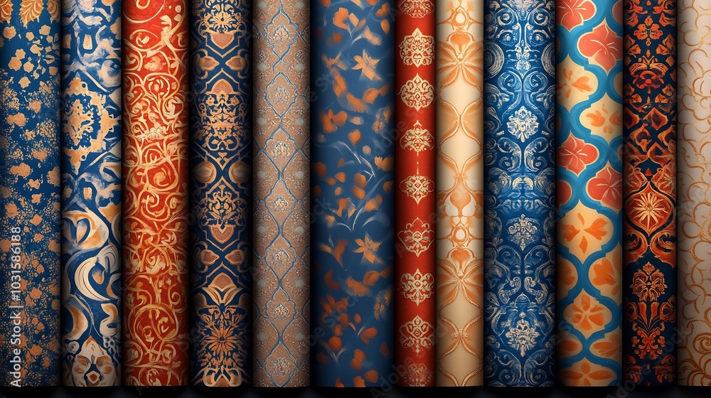Elegant assortment of various vector seamless patterns featuring traditional geometric motifs in the oriental style beautifully arranged on a swatch panel perfect for Ramadanthemed designs Elegant assortment of various vector seamless patterns featuring traditional geometric motifs in the oriental style beautifully arranged on a swatch panel perfect for Ramadanthemed designs