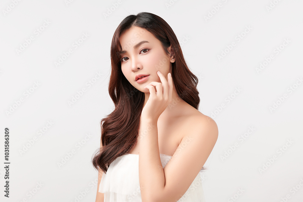 Beautiful young asian woman with clean fresh skin on white background, Face care, Facial treatment, Cosmetology, beauty and spa, Asian women portrait. Beautiful young asian woman with clean fresh skin on white background, Face care, Facial treatment, Cosmetology, beauty and spa, Asian women portrait.