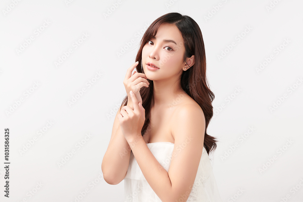 Beautiful young asian woman with clean fresh skin on white background, Face care, Facial treatment, Cosmetology, beauty and spa, Asian women portrait. Beautiful young asian woman with clean fresh skin on white background, Face care, Facial treatment, Cosmetology, beauty and spa, Asian women portrait.