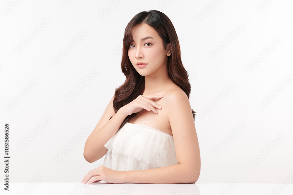 Beautiful young asian woman with clean fresh skin on white background, Face care, Facial treatment, Cosmetology, beauty and spa, Asian women portrait. Beautiful young asian woman with clean fresh skin on white background, Face care, Facial treatment, Cosmetology, beauty and spa, Asian women portrait.