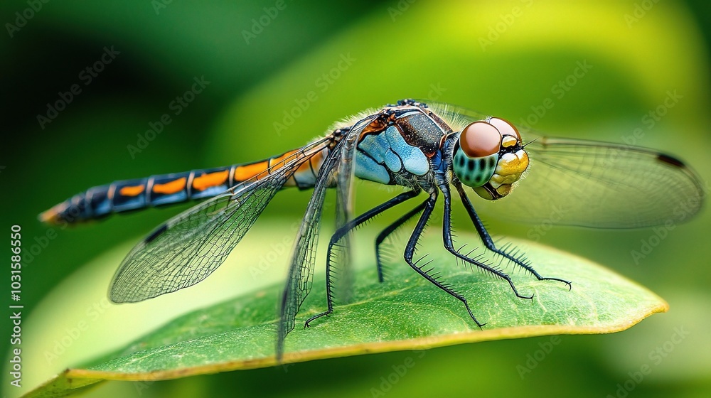 Colorful Dragonfly Resting on Leaf Colorful Dragonfly Resting on Leaf