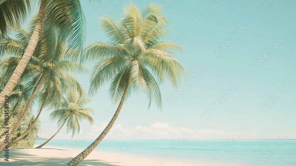 Serene Tropical Beach with Palm Trees and Clear Sky Serene Tropical Beach with Palm Trees and Clear Sky