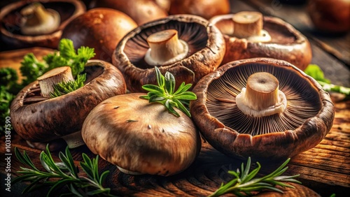 Close-Up Fashion Photography of Portabella Mushrooms with Elegant Textures and Unique Styles for Culinary Artistry and Gourmet Presentation