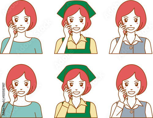 スマホで電話するショートカットの女性