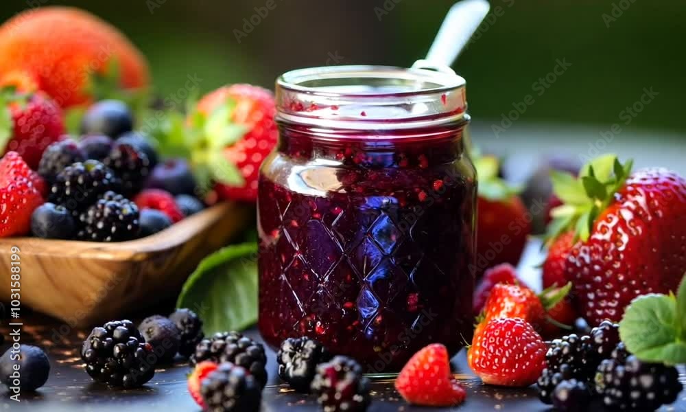 fruits jam on background