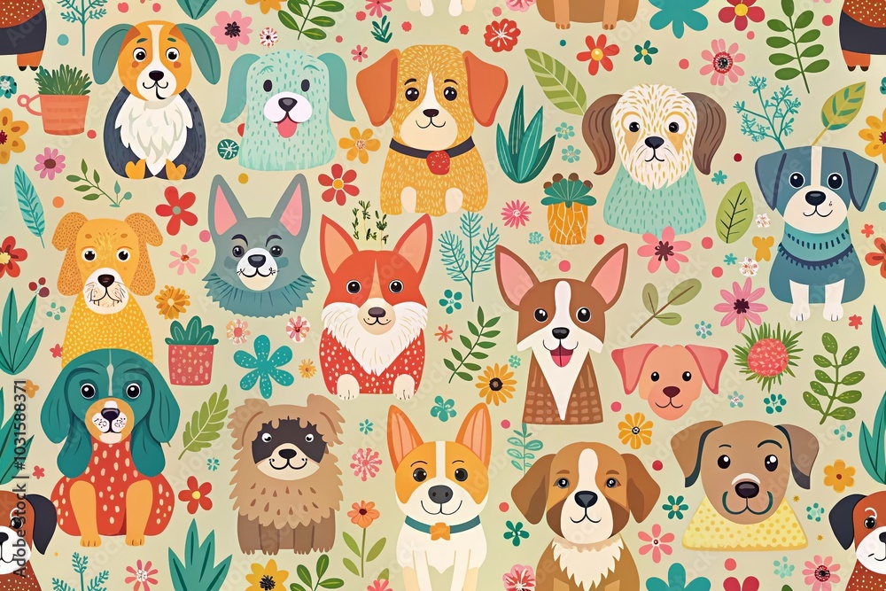 Seamless Dog Pattern for Nursery Decor - Creative Vector Design for Kids' Rooms Seamless Dog Pattern for Nursery Decor - Creative Vector Design for Kids' Rooms