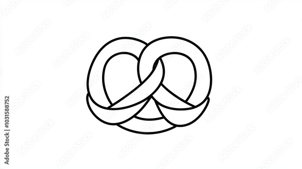 A simple, continuous line drawing of a pretzel. The design uses a single, unbroken line to create the shape of a classic German pretzel.continuous single one line art concept. A simple, continuous line drawing of a pretzel. The design uses a single, unbroken line to create the shape of a classic German pretzel.continuous single one line art concept.