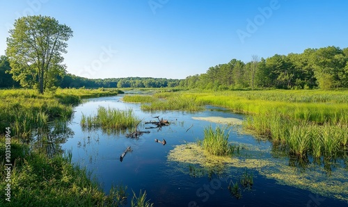 A winding river flows through lush greenery.