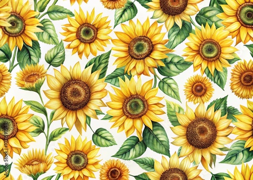 Seamless Sunflower Pattern Design on White Background for Floral Textiles and Home Decor Inspiration