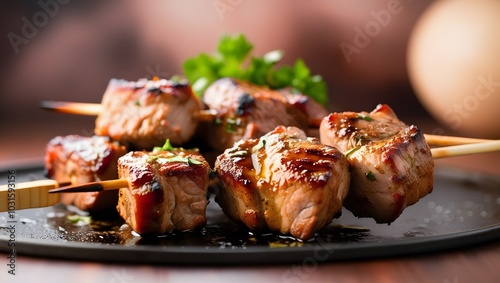 Grilled pork skewers. photo