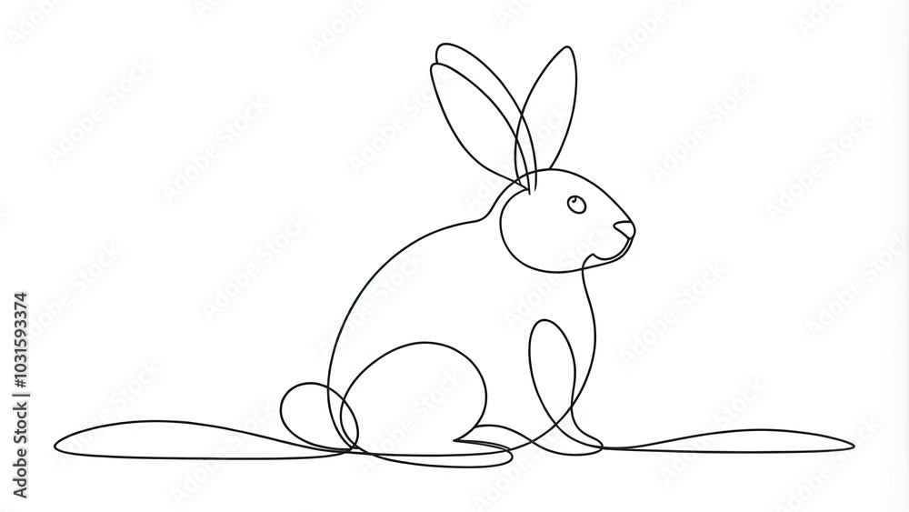 Cute Easter Bunny in Continuous Line Art - Black Linear Sketch of Bunny Rabbit Isolated on White Background for Spring Celebrations and Holiday Decor Cute Easter Bunny in Continuous Line Art - Black Linear Sketch of Bunny Rabbit Isolated on White Background for Spring Celebrations and Holiday Decor