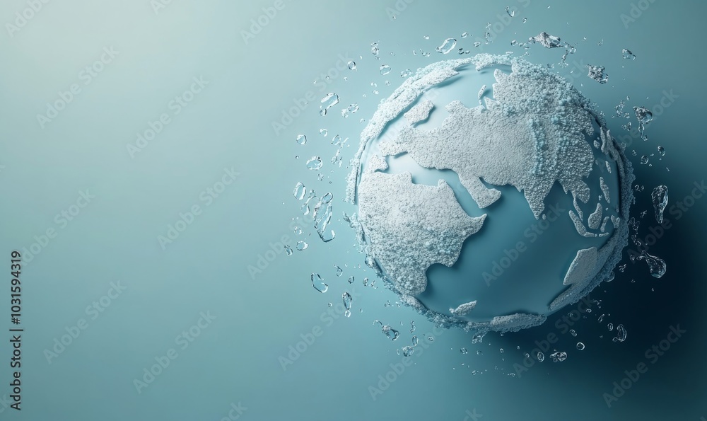 Water droplets forming the shape of continents on a globe, emphasizing the interconnectedness of water resources worldwide, Global water awareness, Generative AI Water droplets forming the shape of continents on a globe, emphasizing the interconnectedness of water resources worldwide, Global water awareness, Generative AI