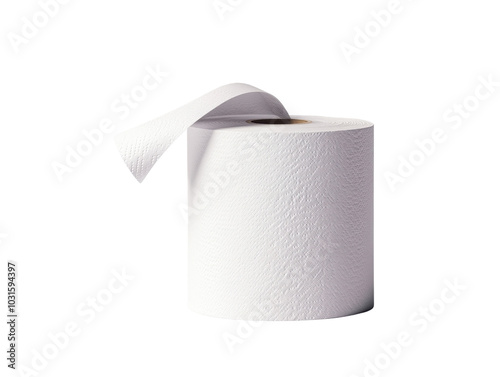 A roll of white paper towel, perfect for various cleaning tasks and absorbing spills in home and kitchen environments on transparent background. photo