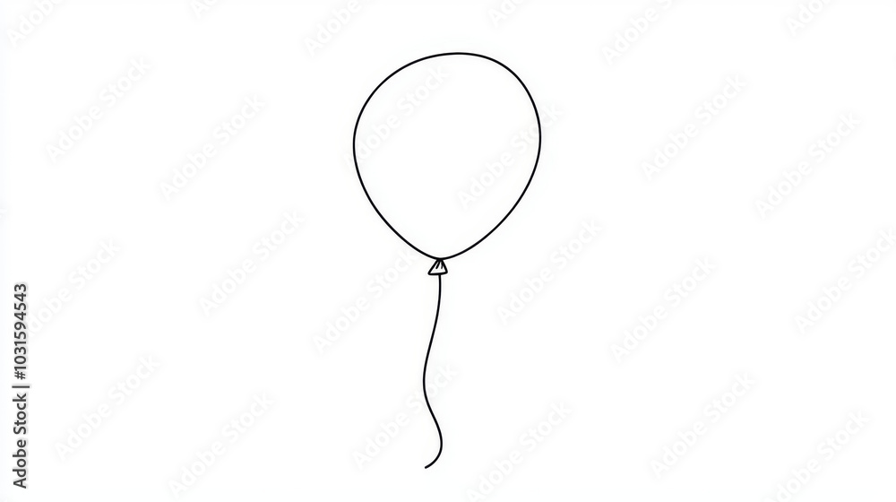A simple line drawing of a birthday balloon, perfect for kids' party decorations.continuous single one line art concept.