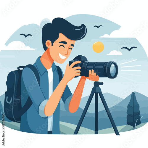 a cameraman is taking photo vector