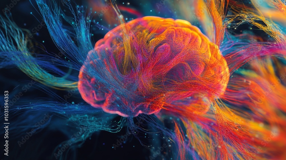 Naklejka premium 3D Illustration of human brain nerve tracts based on magnetic resonance imaging (MRI) data.