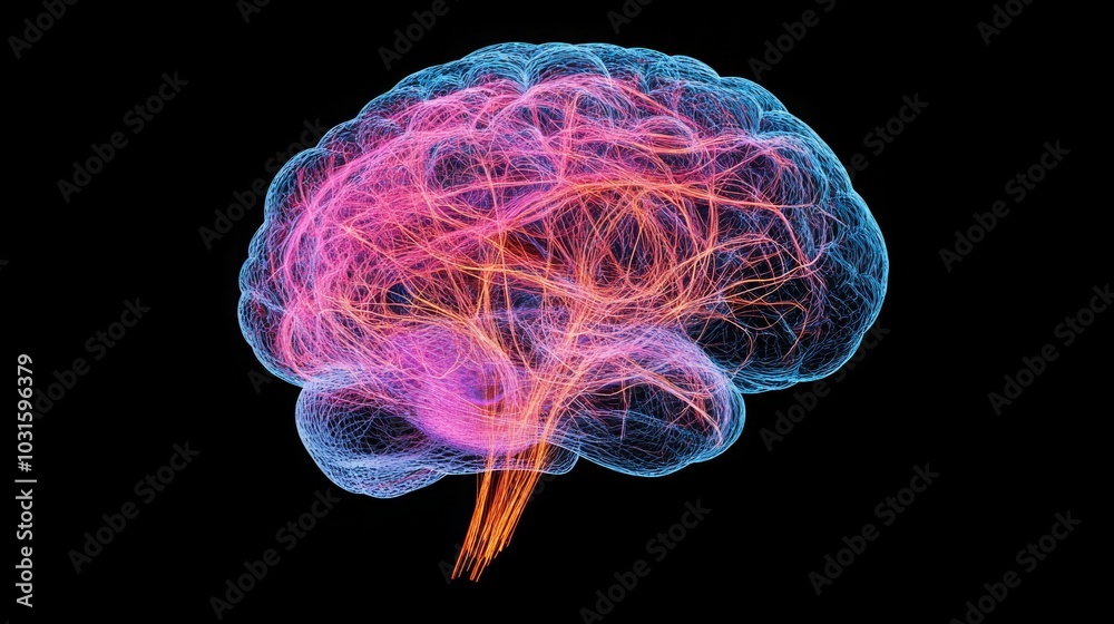 3D Illustration of human brain nerve tracts based on magnetic resonance imaging (MRI) data. 3D Illustration of human brain nerve tracts based on magnetic resonance imaging (MRI) data.