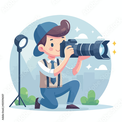 a cameraman is taking photo vector
