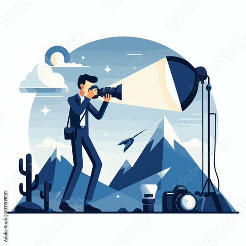 a cameraman is taking photo vector