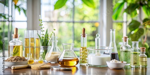 Laboratory Equipment for Natural Ingredient Extraction in Professional Skin Care, Cosmetic Production, and Supplements with Oils, Herbal Flours, and Natural Extracts