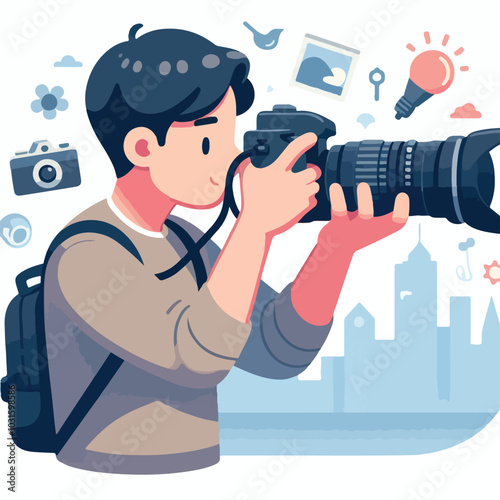a cameraman is taking photo vector