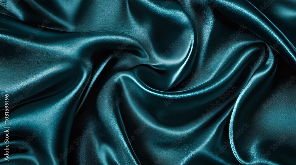 Obraz premium Dark teal green silk satin. Shiny smooth fabric, soft folds. Luxury background with space for design. Flat lay, top view. Birthday, Christmas, Valentineâ€™s, New Yearâ€™s theme. 