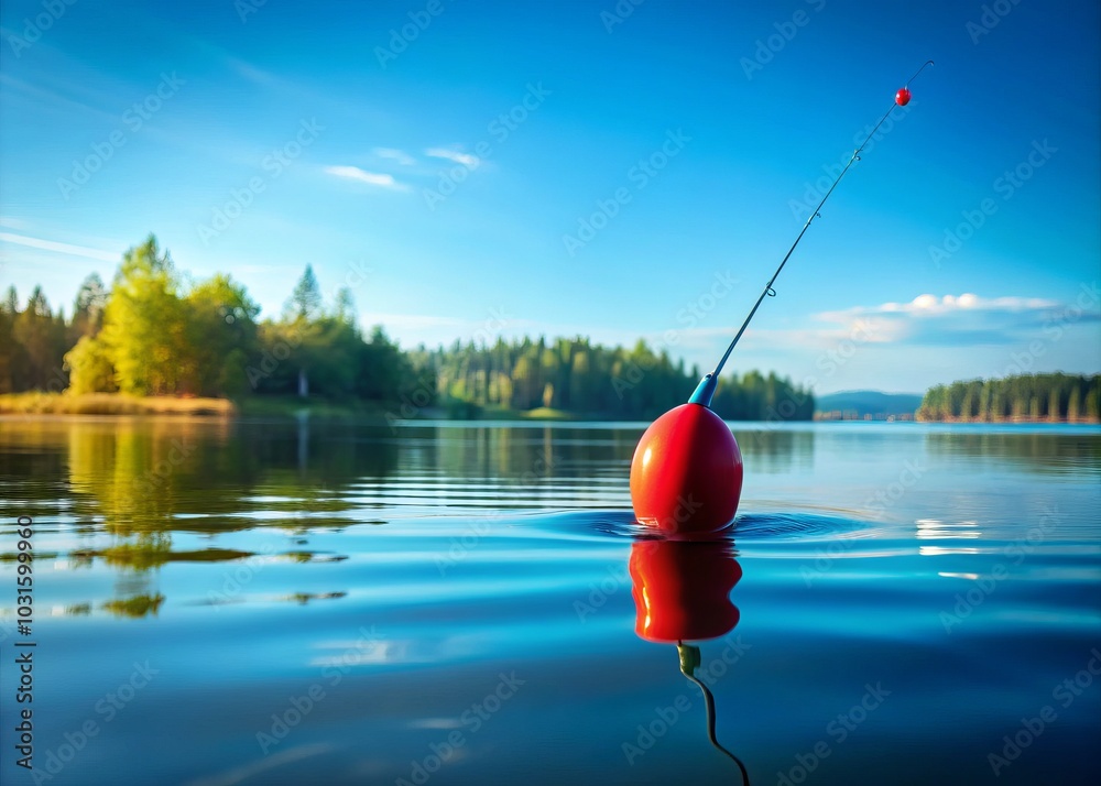 Long Red Fishing Float on Water Surface, Tranquil Fishing Scene, Vibrant Colors, Outdoor Adventure, Fishing Equipment, Nature Photography, Calm Waters, Summer Vibes, Angling Experience, Scenic Views Long Red Fishing Float on Water Surface, Tranquil Fishing Scene, Vibrant Colors, Outdoor Adventure, Fishing Equipment, Nature Photography, Calm Waters, Summer Vibes, Angling Experience, Scenic Views