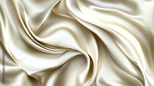 Elegant satin fabric with a beige color. Luxurious texture with soft folds. Festive wedding background design