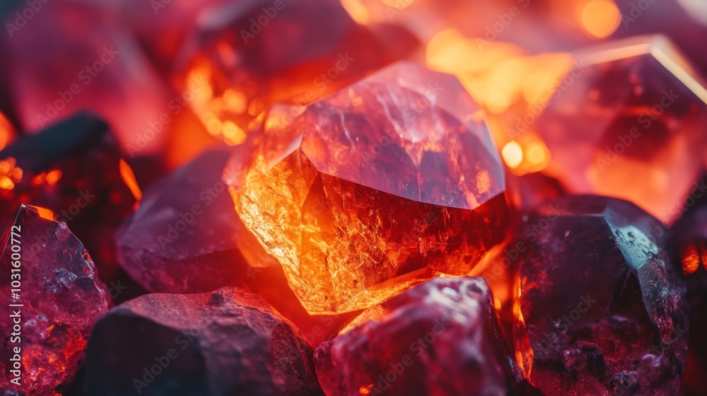 collection of garnet stones softly glowing. luxury background concept