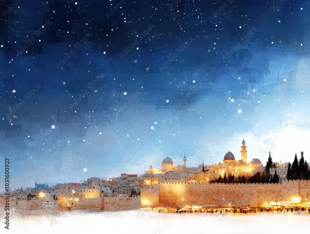 Fototapeta premium December Night in Jerusalem Illustration
