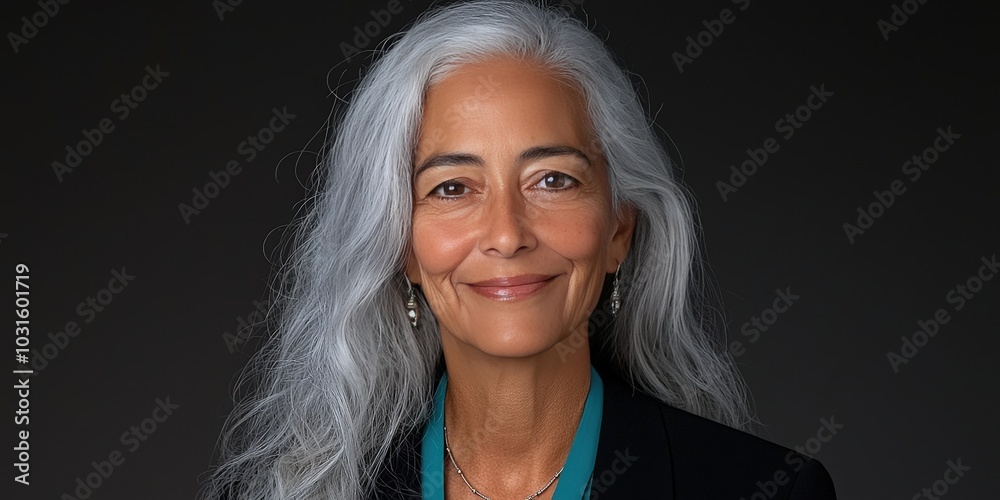 Portrait of a Smiling Senior Woman with Gray Hair and Dark Background Portrait of a Smiling Senior Woman with Gray Hair and Dark Background