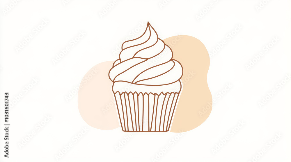 A simple, continuous line drawing of a cupcake, perfect for a coffee shop or bakery logo.Design is a silhouette of a pastry, making it a sleek and modern look.continuous single one line art concept. A simple, continuous line drawing of a cupcake, perfect for a coffee shop or bakery logo.Design is a silhouette of a pastry, making it a sleek and modern look.continuous single one line art concept.