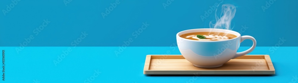 Comforting Home: Steaming Bowl of Soup Symbolizing Warmth and Coziness, Flat Design Concept with Copy Space Comforting Home: Steaming Bowl of Soup Symbolizing Warmth and Coziness, Flat Design Concept with Copy Space