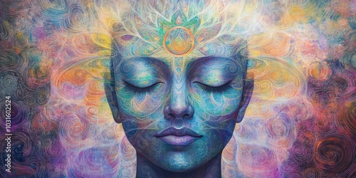 Abstract portrait with swirling patterns.