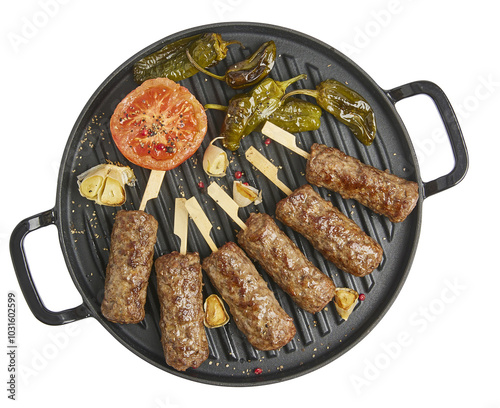 grilled sausages with vegetables