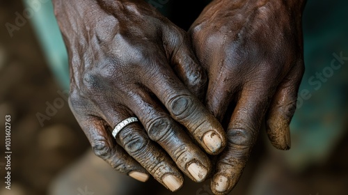 Wallpaper Mural Close-up of a pair of dirt-covered hands with a ring. Torontodigital.ca