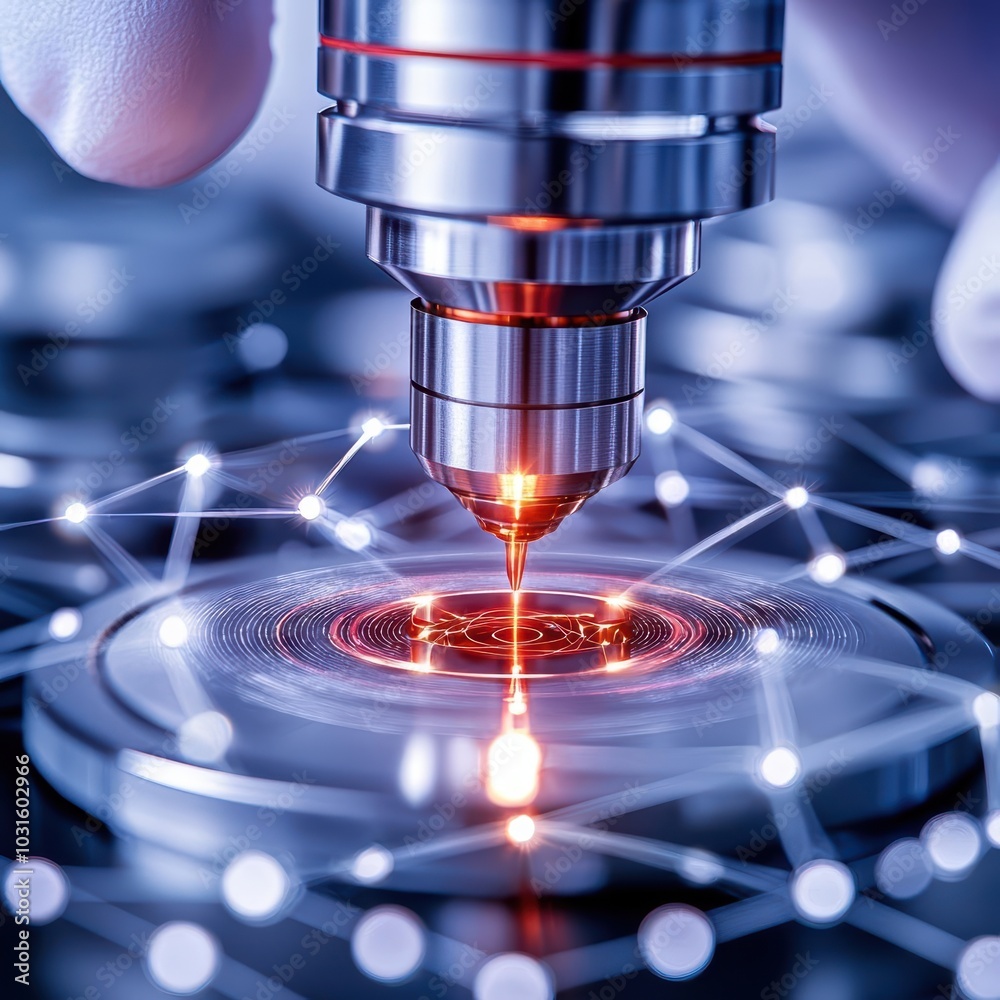 High-tech precision laser cutting device in modern manufacturing process. High-tech precision laser cutting device in modern manufacturing process.