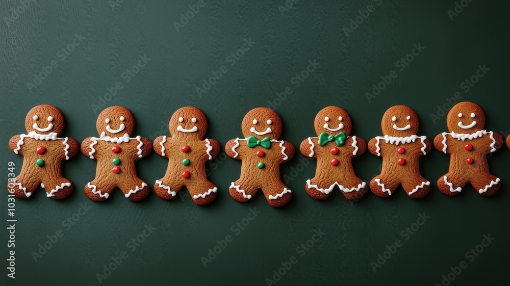 Fototapeta premium Set watercolor elements with Gingerbread cookies,Cute christmas gingerbread man and girl,New Year,menu,season greeting,xmas,sweet homemade biscuits in the form of different characters,holiday items.