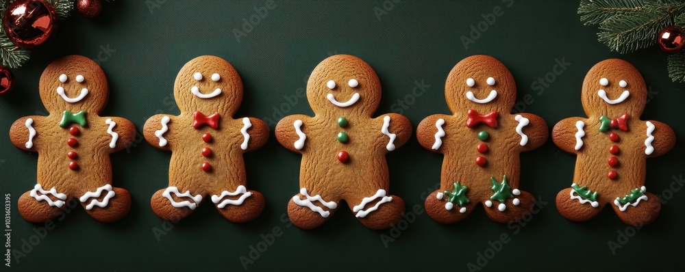 Fototapeta premium Set watercolor elements with Gingerbread cookies,Cute christmas gingerbread man and girl,New Year,menu,season greeting,xmas,sweet homemade biscuits in the form of different characters,holiday items.