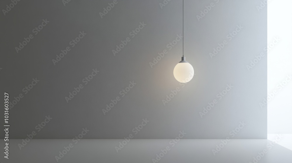 A single light bulb hangs from the ceiling in a minimalist white room, casting a soft glow. A single light bulb hangs from the ceiling in a minimalist white room, casting a soft glow.