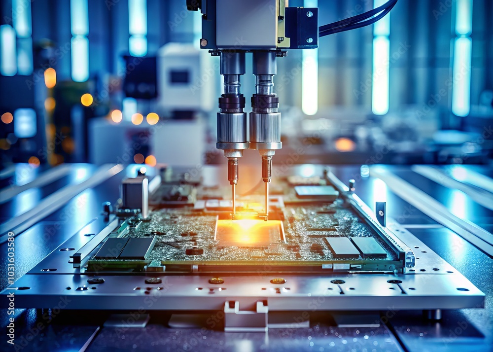Minimalist Photography of Soldering Microchips in a Factory with Electronic Working Hands Using Soldering Machines for Efficient Manufacturing Processes and Precision Engineering Minimalist Photography of Soldering Microchips in a Factory with Electronic Working Hands Using Soldering Machines for Efficient Manufacturing Processes and Precision Engineering