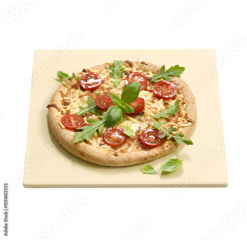 pizza with salami tomatoes and olives