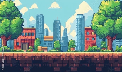 Pixel art game retro 8-bit video game interface background, Generative AI