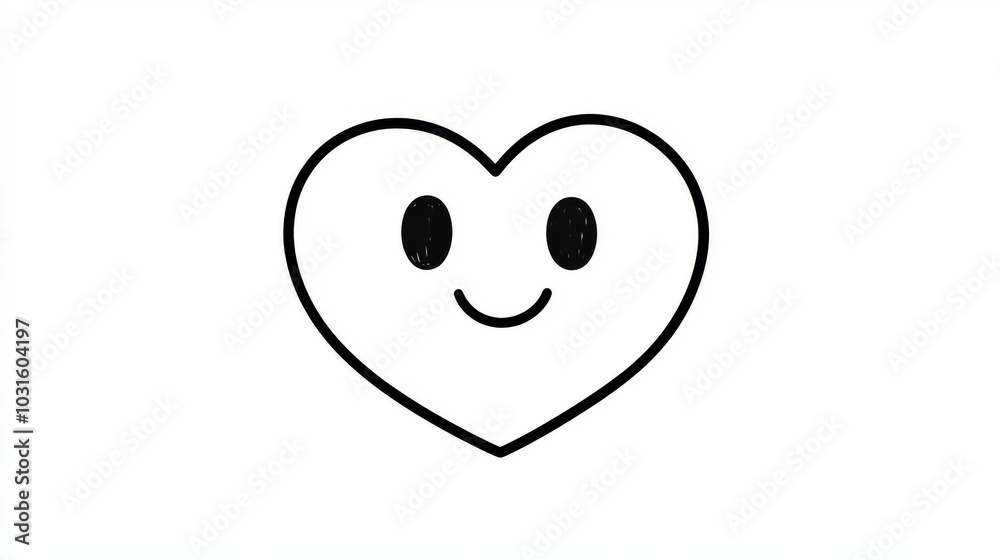 A simple, single-line drawing of a heart-eyes emoji. It's a cute and romantic illustration, perfect for representing love, dating, or a couple.continuous single one line art concept. A simple, single-line drawing of a heart-eyes emoji. It's a cute and romantic illustration, perfect for representing love, dating, or a couple.continuous single one line art concept.