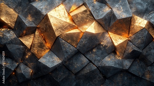 Abstract background of textured grey and gold geometric shapes.