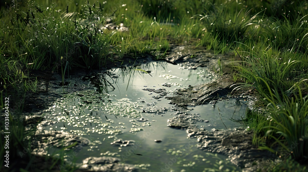 Green Grass and a Tranquil Puddle Green Grass and a Tranquil Puddle