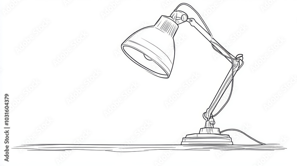 A simple line drawing of a desk lamp. It shows the lamp's shape and features in a single continuous line.continuous single one line art concept. A simple line drawing of a desk lamp. It shows the lamp's shape and features in a single continuous line.continuous single one line art concept.