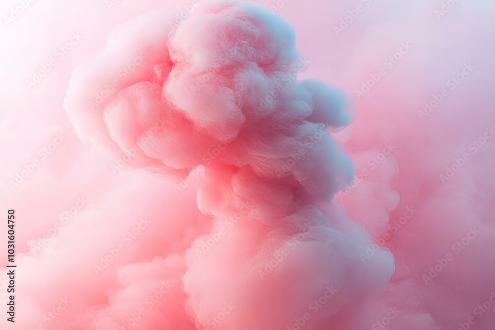 Fototapeta premium Beautiful Wispy Pink Smoke Cloud Forming Against a Clear Blue Sky Background