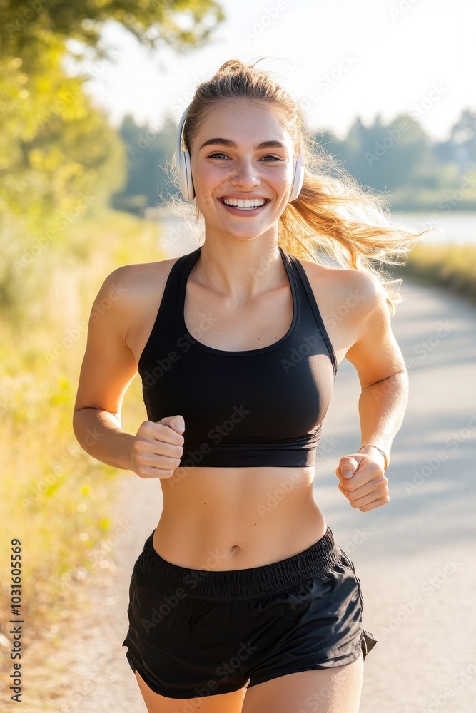 Fototapeta premium Energetic Businesswoman Jogging in Nature